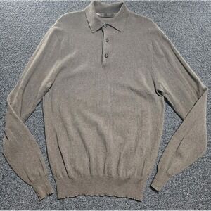 Raffi Cashmere Brown Buttoned Collared Polo Sweater Men's M 50 Luxury, Regency